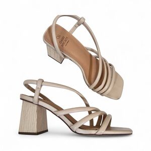 Oasis Society Cream Leather Strappy Chunky Heels Womens 10 Minimalist Classic